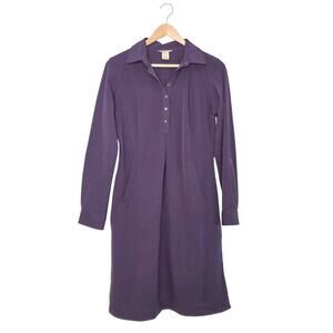 Duluth Trading Breezeshooter Purple Long Sleeve Snap Front Dress with Pockets